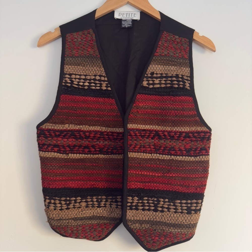 Petite Sophisticate Vintage Woven Leather Vest Size: S